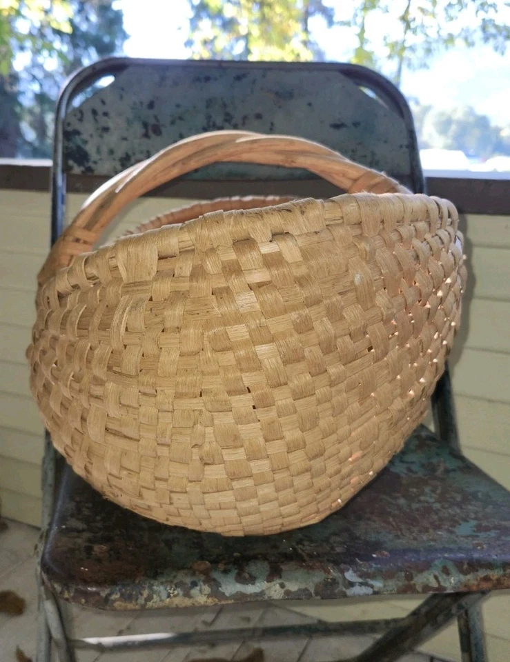 ANTIGUA CESTA TEJIDA 18,5" DE COLECCIÓN MERCADO DE GLÚTEOS REUNIÓN Beige Foto 3 de 4