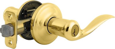 Kwikset 740TNL Polished Brass Tustin Keyed Entry Door Leverset