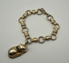 Brazalete De Colección Judith Jack Tono Dorado Eslabones Gato Durmiente con Cuello Marcasita - Raro
