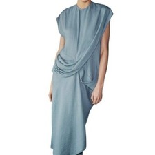 Zara Linen Blend Drape Maxi Dress XL Gray Lagenlook Vacation Summer Unique