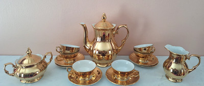 Vintage Kahla GDR Fine German Porcelain Gold Plated  Coffee Set