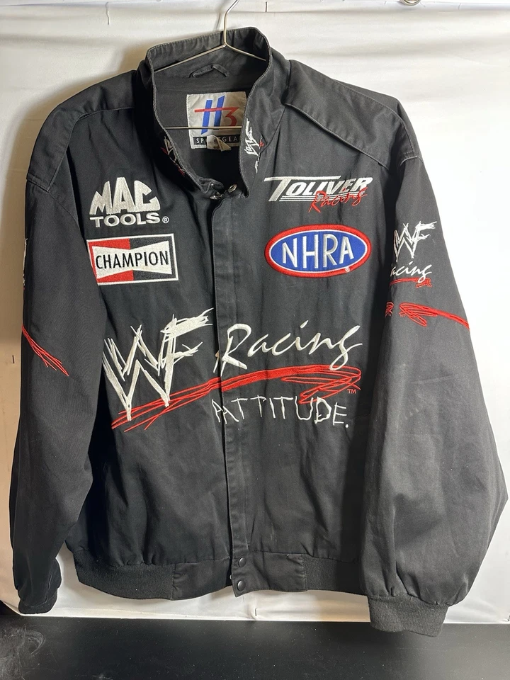 Chaqueta de Carreras WWF NHRA Para Hombres L De Colección Negra Toliver WWE Lucha Libre Años 2000 RARA Foto 3 de 4