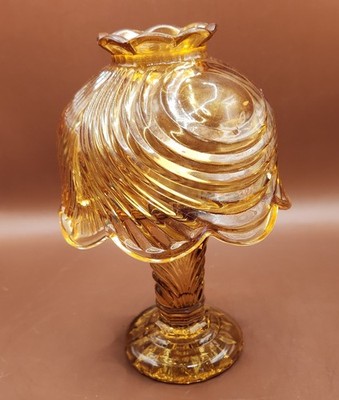 Rare Vintage Tall Italian Amber Optic Swirl Fairy Lamp Tea Light Holder 7.5''