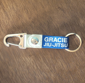Gracie Jiu-Jitsu Metal Keychain Carabiner Clip Detachable Keyring, Blue/Silver