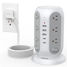 Tessan Tower Power Strip Individual Switches Surge Protector 12 Outlets 5 Usb