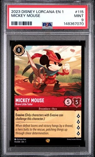 2023 DISNEY LORCANA THE FIRST CHAPTER MICKEY MOUSE BRAVE LITTLE TAILOR PSA 9