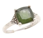 925 Sterling Silver Vintage Ring Green Gemstone Statement Band  Sz 7  RG35365