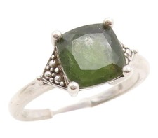 925 Sterling Silver Vintage Ring Green Gemstone Statement Band Sz 7 RG35365
