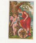 Merrick Thread Naked Boy Woman in Red  CUPID CHAINED Vict Card c1880s