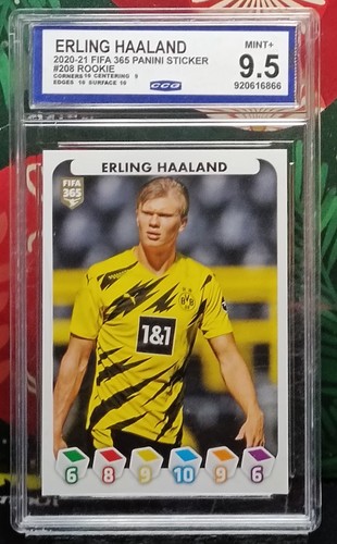 2020-21 PANINI FIFA 365 #208 ERLING HAALAND STICKER ROOKIE RC CCG 9.5 MINT +