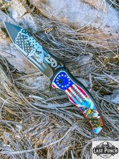 8.5" USA Flag  Eagle Design Printed Handle Spring Assisted Folding Knife with B