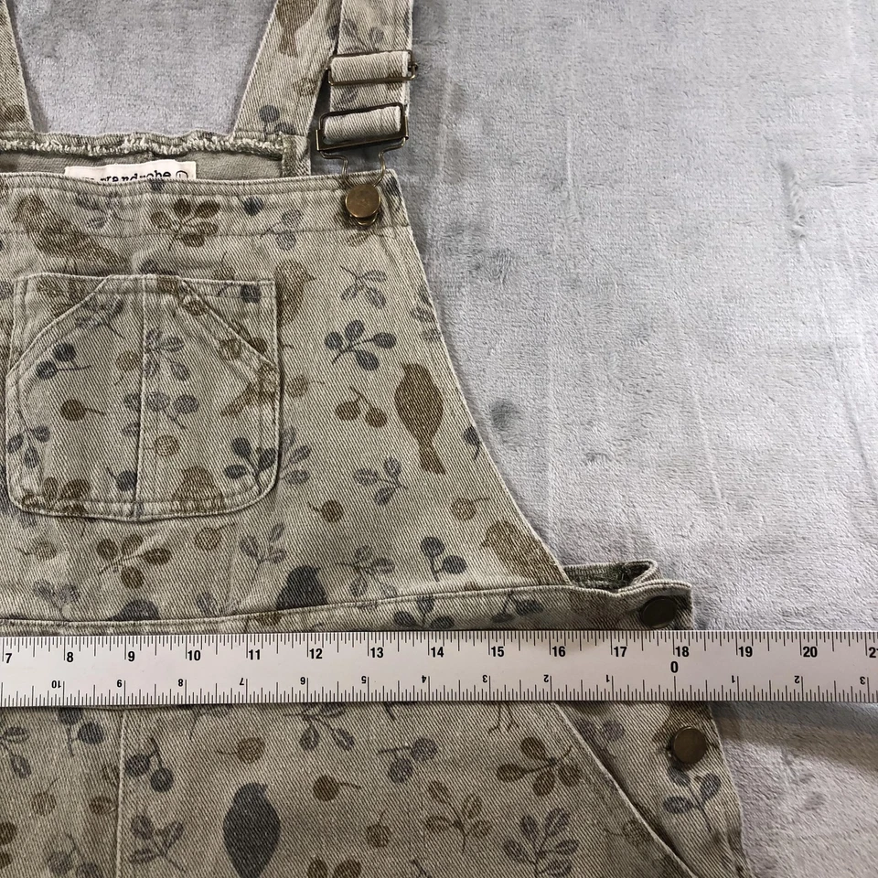 Mono babero armario pequeño para mujer grande beige estampado de pájaros algodón holgado pierna ancha Foto 3 de 4