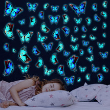 Glow in the Dark Blue Luminous Butterfly Wall Decals - DIY Art Stickers for Kids