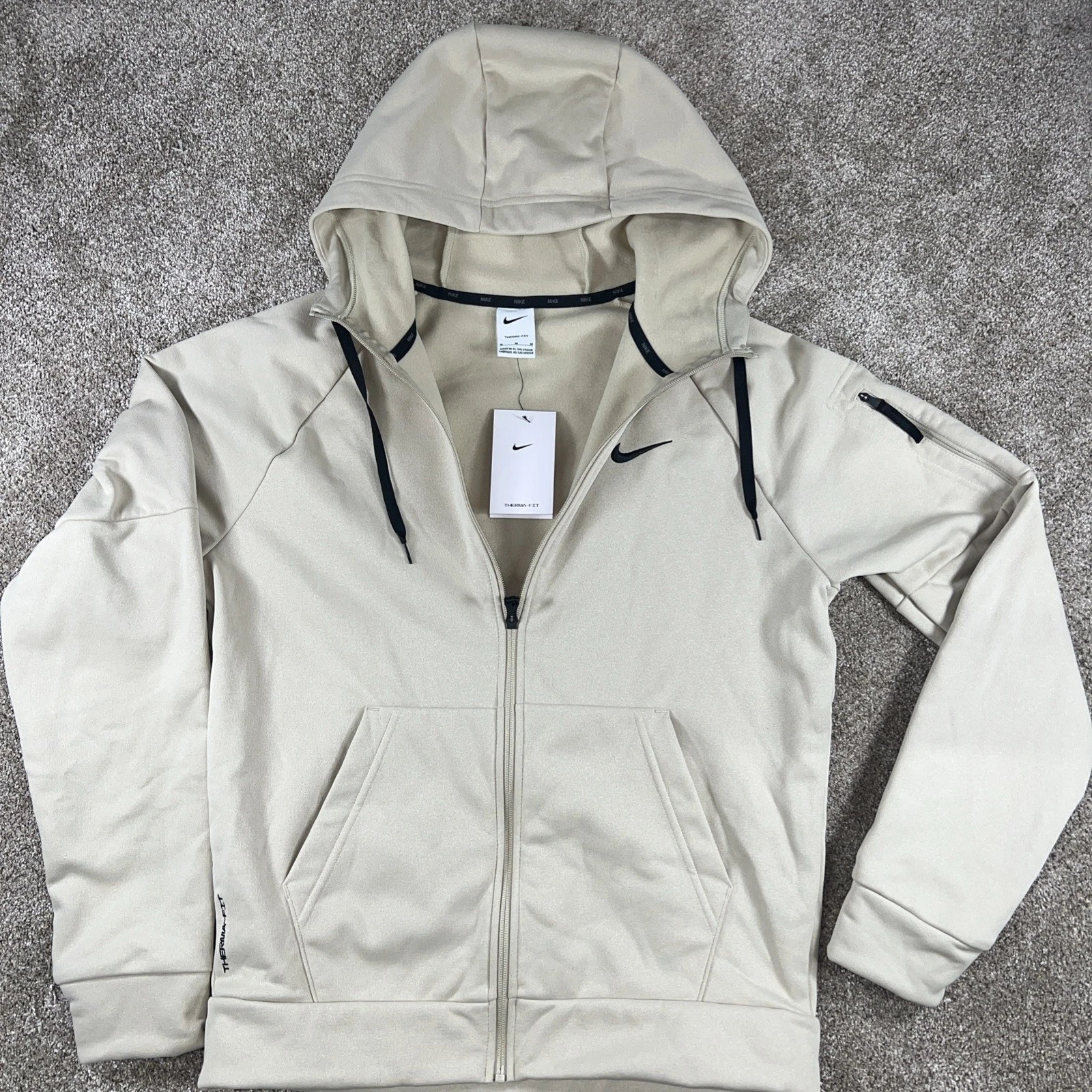 Nike Therma-FIT Men's Medium Full Zip Hoodie Jacket Beige DQ4830-251 NWT