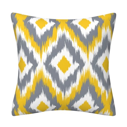 Set of 4 Yellow Grey Geometric Pillow Covers Dahlia Leaves Floral Cushion Case - Picture 7 of 8