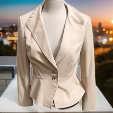 Vtg. White/Black Women's Beige 3 Button Lined Blazer Jacket Sz 6 Well Made