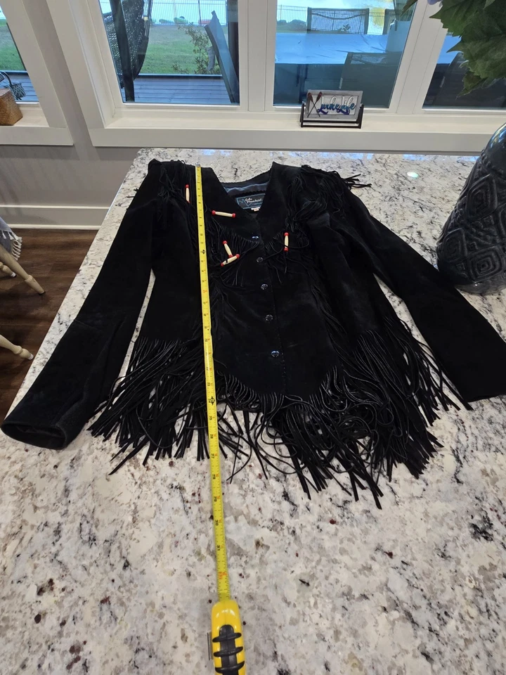 Chaqueta occidental de colección ECHO MOUNTAIN negra de ARTURO de cuero con flecos para mujer talla 14 Foto 4 de 4