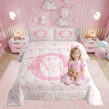 Pink Butterfly Bowknot Bedding Set Twin Size for Women Teen Girls Geometric A...
