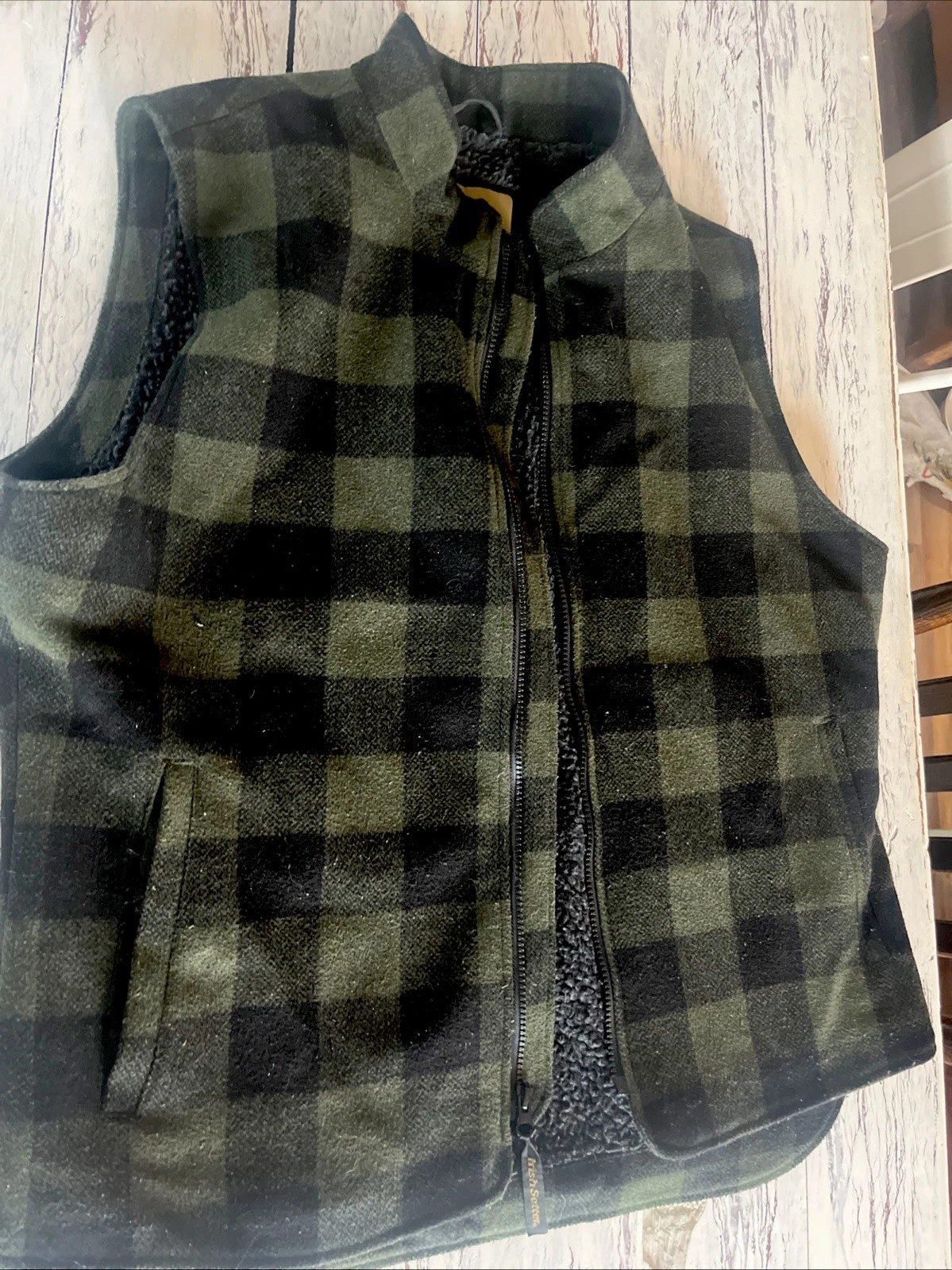 Irish Setter Green Buffalo Check Plaid Sherpa Lined Field Vest Men’s L Large