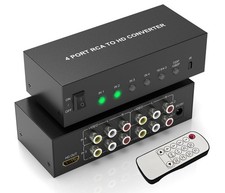4-In 1-Out RCA to HDMI Converter with Remote   AV Composite BlackGray