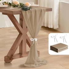 10 Pack 10 Ft Chiffon Table Runner Beige Gauze Long Table Runners 27X120 Inches