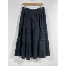Womens Fairy Grunge Black Tiered Cotton Midi Skirt Boho Medium Whimsigoth Witchy