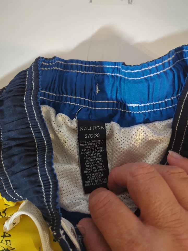 Boys Nautica Yellow Navy Map Print Mesh Lined Swim Trunks Board Shorts Size S  - Image 4 of 4