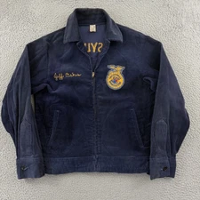 Vintage FFA Pennsylvania Jacket Mens Small Blue Corduroy Chain Stitch Full Zip