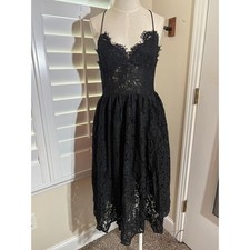 Fame & Partners Midi Dress 6 Black Lace Open Back Cocktail Gothic Romance NWT