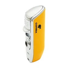Yellow Windproof Metal 3 Jet Flame Cigar Cigarette Lighter Punch With Gift Box