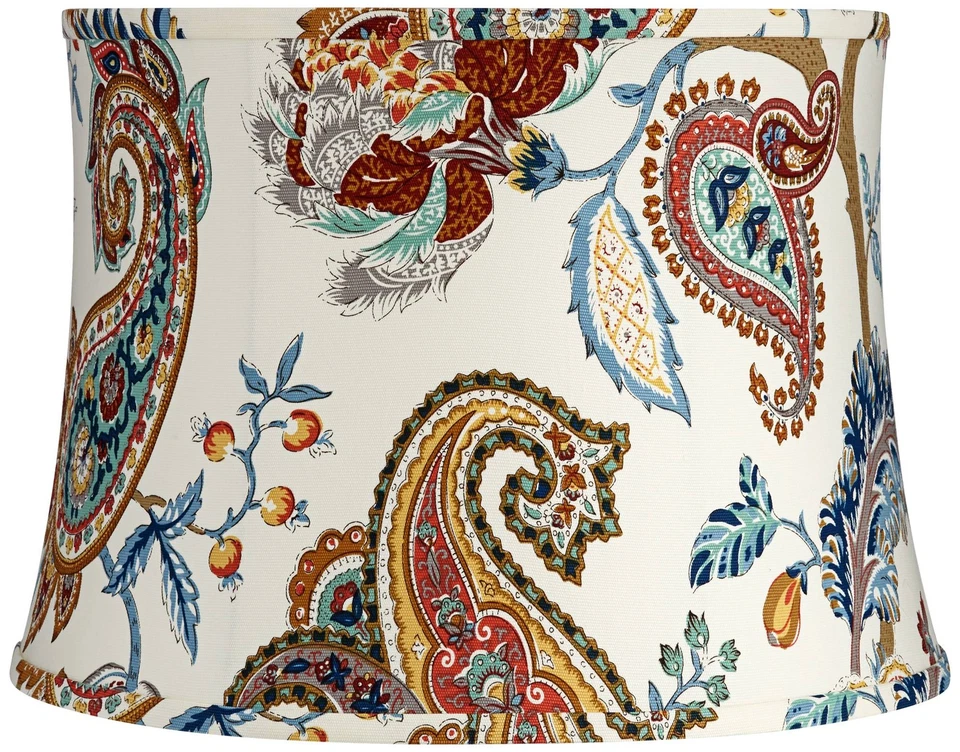 Springcrest White Paisley Set of 2 Drum Lamp Shades 14x16x11.5 (Spider) - Image 3 of 4