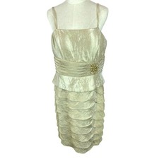 Jessica Howard Womens 14 Gold Champagne Sleeveless Tiered Ruffle Dress Evening