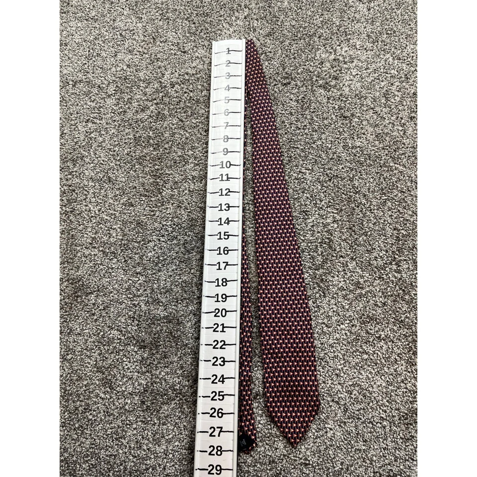 Polo by Ralph Lauren Men Silk Blend Geometric Print Necktie Burgundy vintage - Image 3 of 4