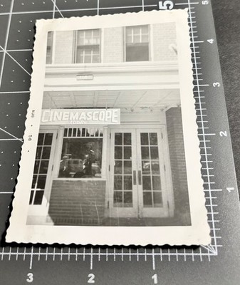 1950s Movie Theater CINEMASCOPE SIGN Photographer Camera REFLECTION Vtg PHOTO