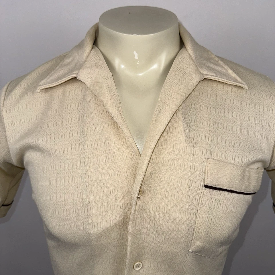 Camisa De Colección Años 60 70 Para Hombres Tejido Elástico Poliéster Disco Rata Paquete MCM Mod Pequeña Foto 3 de 4