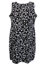 Old Navy Mini Shift Dress L Stretchy Black Floral Cotton Back Hidden Zip