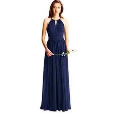 NWT BILL LEVKOFF Navy Chiffon Key-hole A-line Gown. Size 2