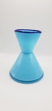 Hand Blown Art Glass Aqua Blue With Navy Trim Vase 4 7/8 H