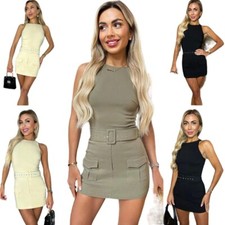 Women's Ladies Belted Cargo Skort Sleeveless Playsuit