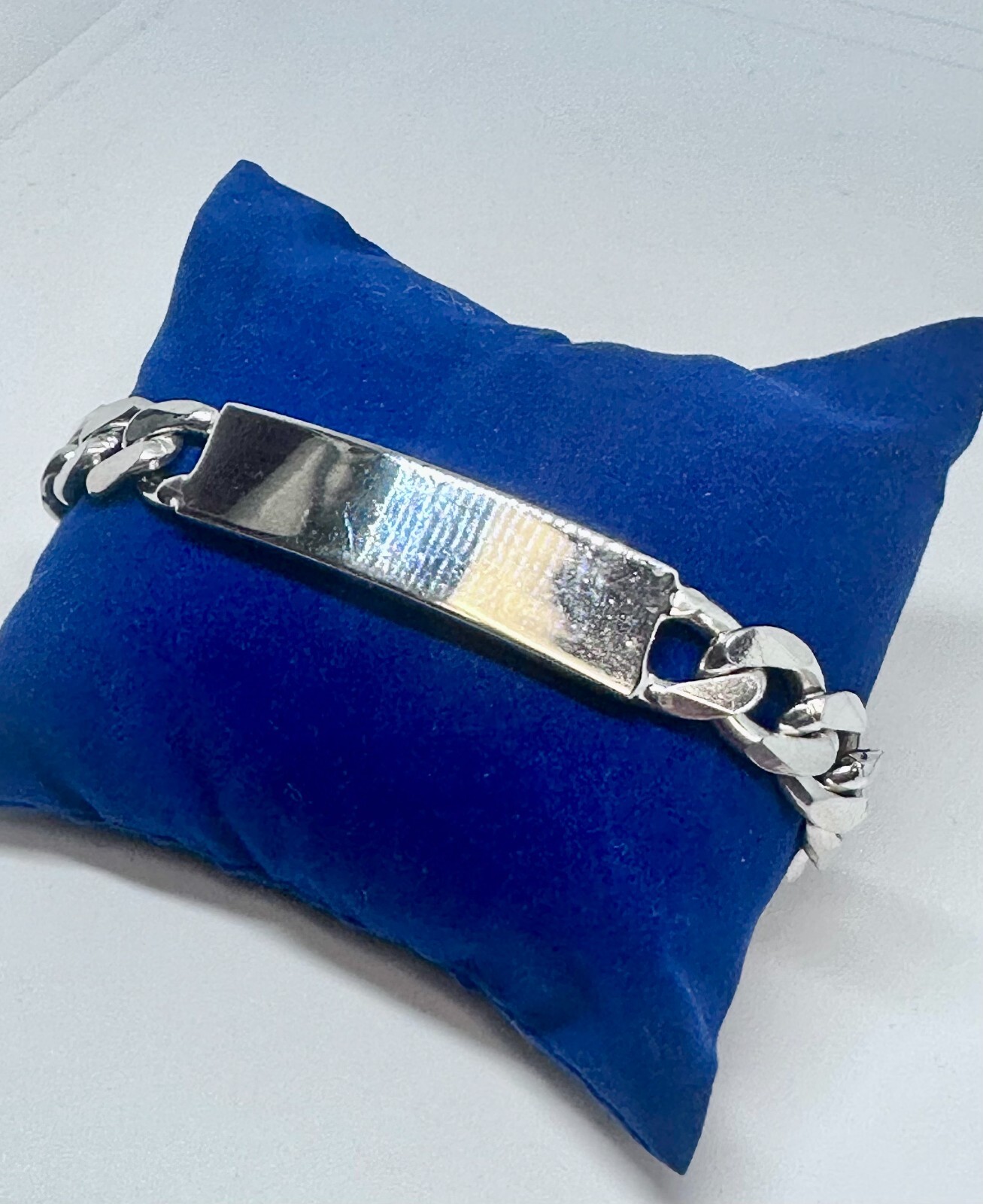 Solid  Sterling Silver Figaro Men’s ID Bracelet 8” - image 2