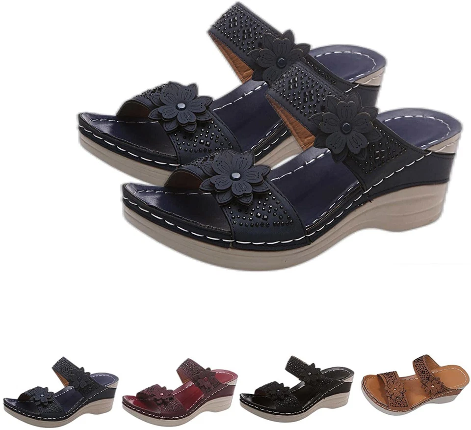 Sandália anabela feminina casual ultraconfortável Libiyi confortável sandálias ortopédicas chiques - Imagem 2 de 4