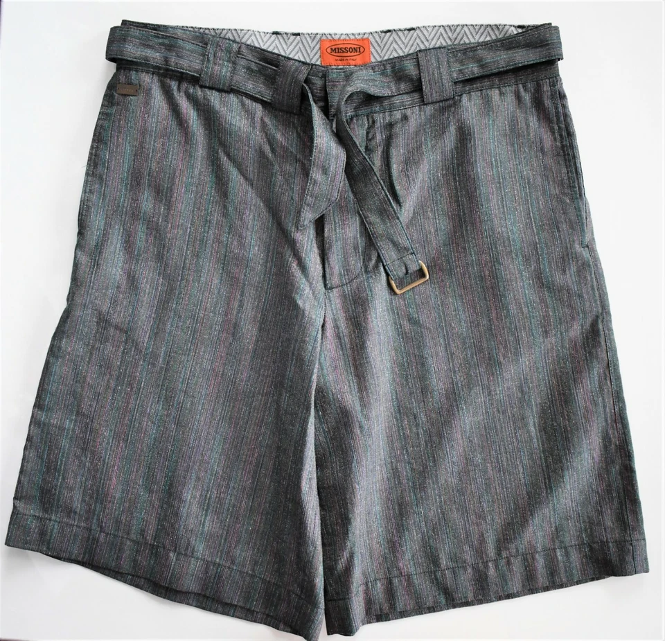 Nuevo Auténtico MISSONI ORANGE LABEL Multi Rayas Cinturón BERMUDA Pantalones Cortos EUR-48 US-34