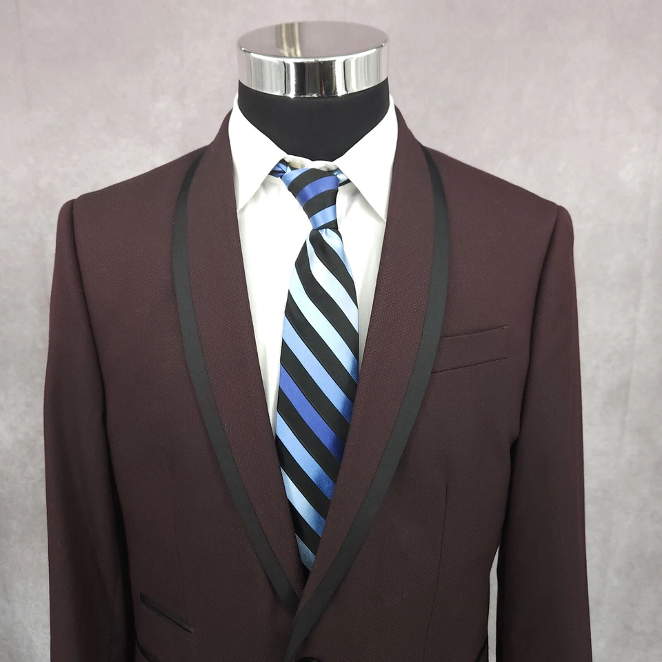 JF J. Ferrar Blazer Mens 40S Purple Slim Sports Coat Jacket 1 Button Shawl Lapel - Image 3 of 4