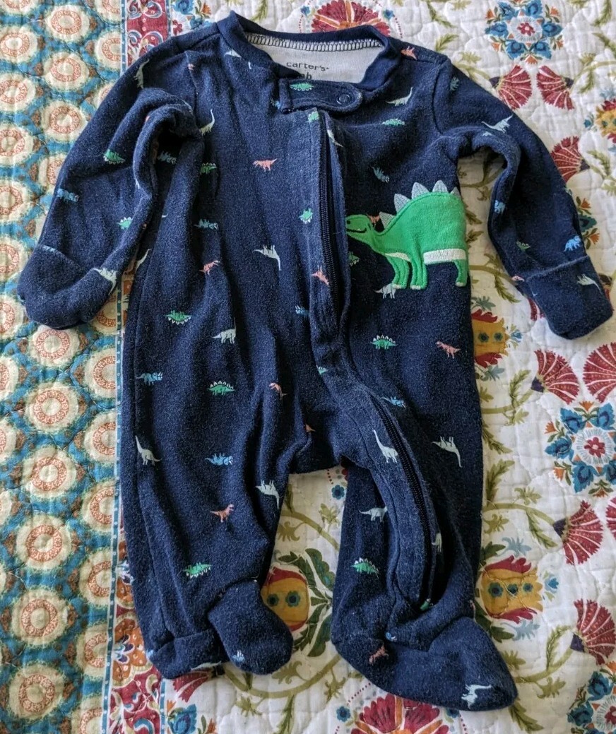 Carter's Navy Blue Dinosaur Footie Pajamas Gender Neutral Newborn Size