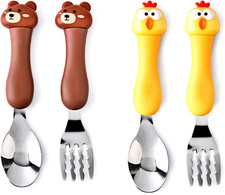Set Posate Da Bambino in Acciaio Inossidabile, Animali Dei Cartoni Animati Con S