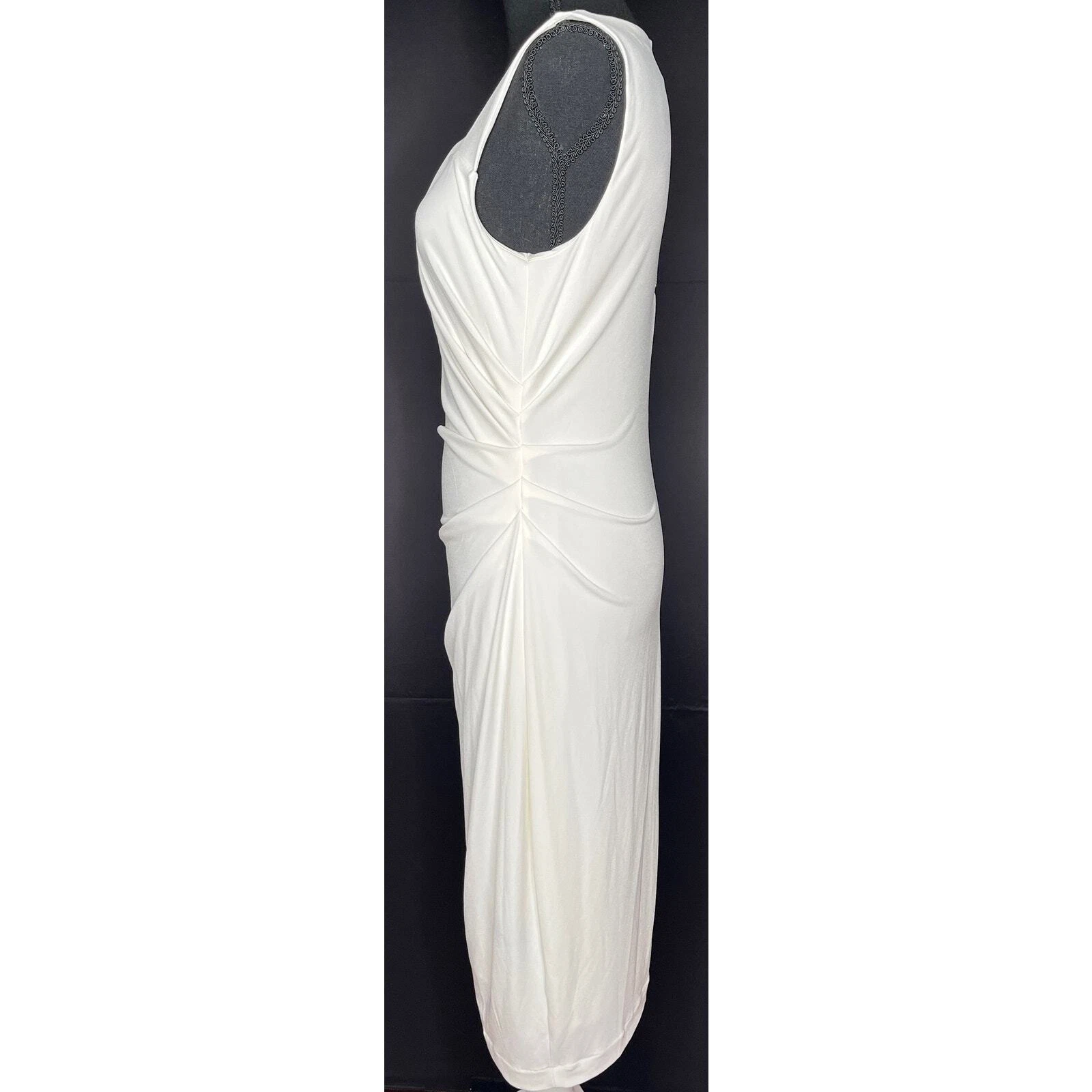 UNDERCOVER Abito midi asimmetrico Victoria Secret bianco affrettato turno drappeggiato senza maniche M