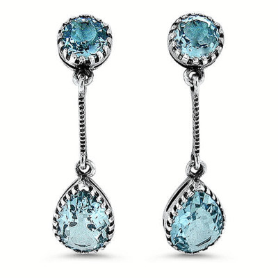 GENUINE 6 CT SKY BLUE TOPAZ 925 STERLING SILVER ANTIQUE STYLE EARRINGS      653X