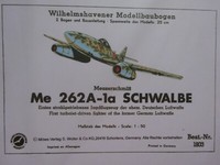 Me 262A-1A Schwalbe Messerschmitt 1/50 Flugzeug Wilhelmshavener Modellbaubogen