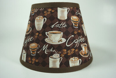 Coffee Mocha Latte Bean Cup Print on Brown Fabric Handmade Lampshade Lamp Shade