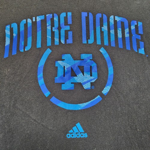 Notre Dame Fighting Irish Mens Shirt Large Black Adidas Blue Logo Long Sleeve - Picture 3 of 9